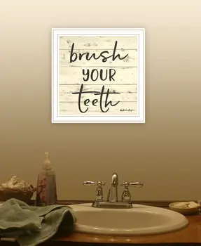 Brush your Teeth White Framed Print Bathroom Wall Art