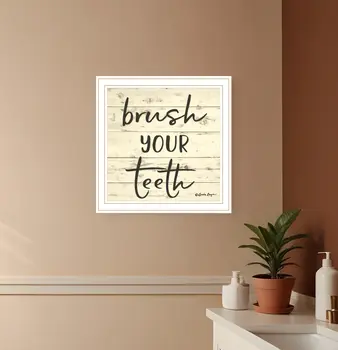 Brush your Teeth White Framed Print Bathroom Wall Art