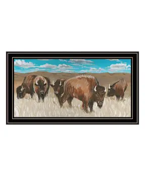 Bison Herd Black Framed Print Wall Art