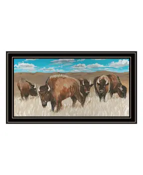Bison Herd Black Framed Print Wall Art