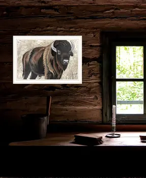 The Boss Bison Only White Framed Print Wall Art