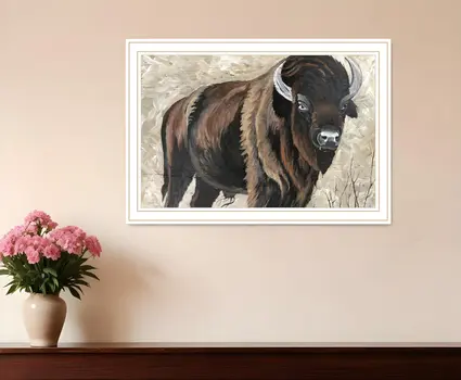 The Boss Bison Only White Framed Print Wall Art