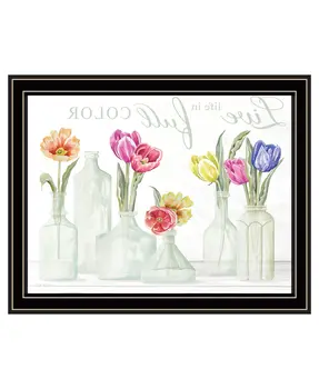 Live Life in Full Color Tulips Black Framed Print Wall Art