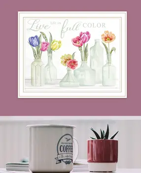Live Life in Full Color Tulips White Framed Print Wall Art
