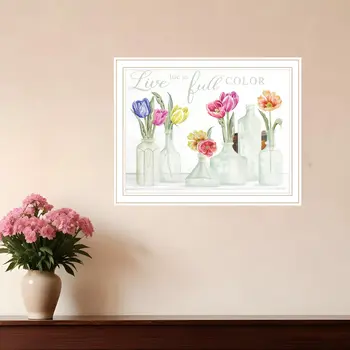 Live Life in Full Color Tulips White Framed Print Wall Art