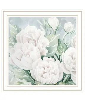 Peaceful Peonies In Full Bloom White Framed Print Wall Art