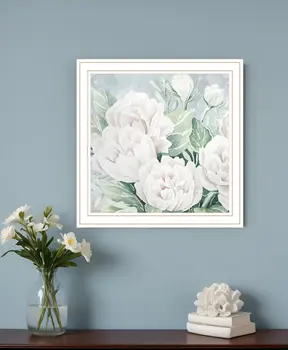 Peaceful Peonies In Full Bloom White Framed Print Wall Art