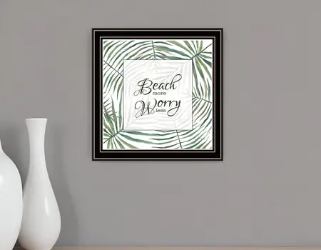 BEACH MORE WORRY LESS Black Framed Print Wall Art