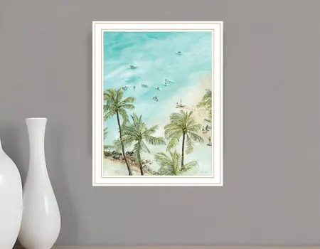 SURFING FROM AFAR White Framed Print Wall Art