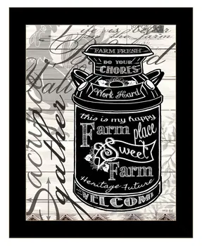 FARM SWEET FARM MILK CAN Black Framed Print Wall Art