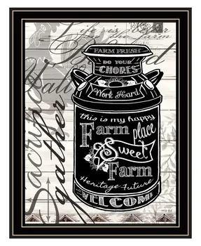 FARM SWEET FARM MILK CAN Black Framed Print Wall Art