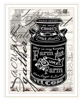 FARM SWEET FARM MILK CAN White Framed Print Wall Art