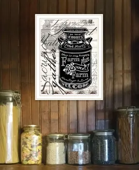 FARM SWEET FARM MILK CAN White Framed Print Wall Art