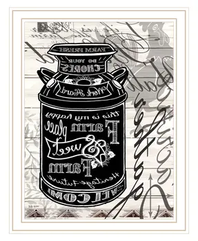 FARM SWEET FARM MILK CAN White Framed Print Wall Art
