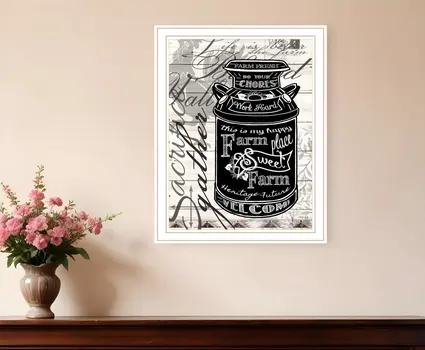 FARM SWEET FARM MILK CAN White Framed Print Wall Art