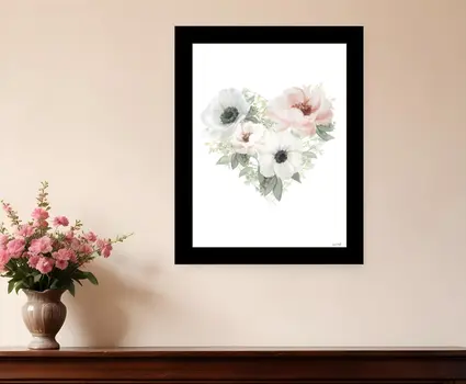 Floral Heart Black Framed Print Wall Art