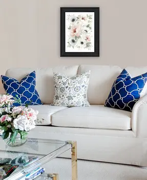 Peony Floral Block Black Framed Print Wall Art