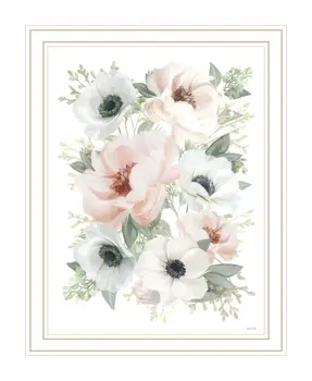 Peony Floral Block White Framed Print Wall Art