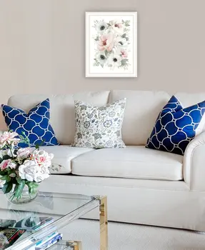 Peony Floral Block White Framed Print Wall Art