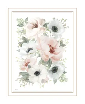 Peony Floral Block White Framed Print Wall Art