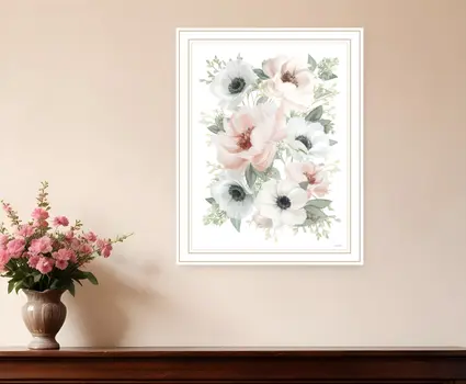 Peony Floral Block White Framed Print Wall Art