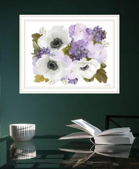 Lilacs and Anemone White Framed Print Wall Art