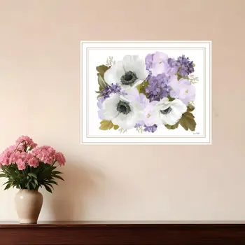 Lilacs and Anemone White Framed Print Wall Art