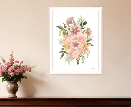 Peachy Petals White Framed Print Wall Art