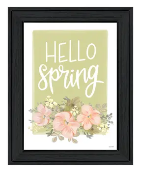 Hello Spring Floral Black Framed Print Wall Art