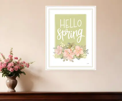 Hello Spring Floral White Framed Print Wall Art