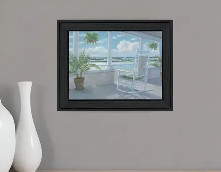 Coastal Porch Black Framed Print Wall Art