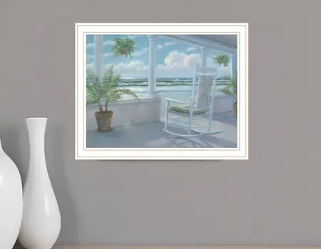 Coastal Porch White Framed Print Wall Art