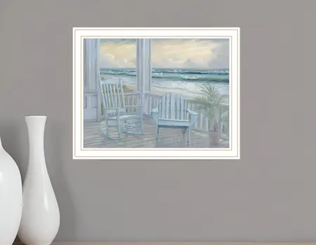 Coastal Porch White Framed Print Wall Art