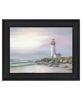 Lighthouse at Sunset Black Framed Print Wall Art