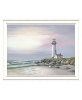 Lighthouse at Sunset White Framed Print Wall Art