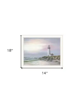 Lighthouse at Sunset White Framed Print Wall Art