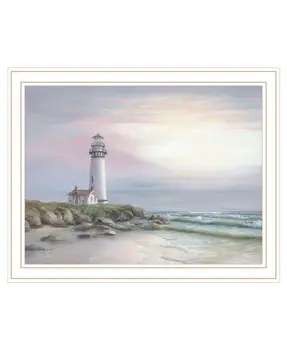 Lighthouse at Sunset White Framed Print Wall Art