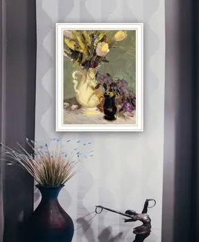 Tulips and Lavender White Framed Print Wall Art