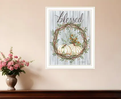 Blessed Wreath White Framed Print Wall Art