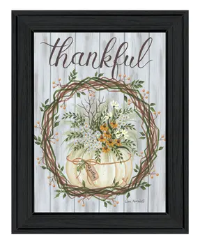 Thankful Wreath Black Framed Print Wall Art