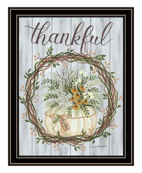 Thankful Wreath Black Framed Print Wall Art