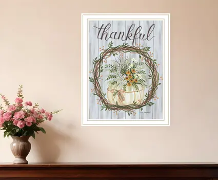 Thankful Wreath White Framed Print Wall Art