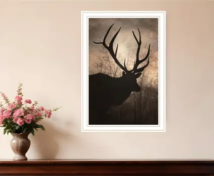 Elk Sunrise White Framed Print Wall Art