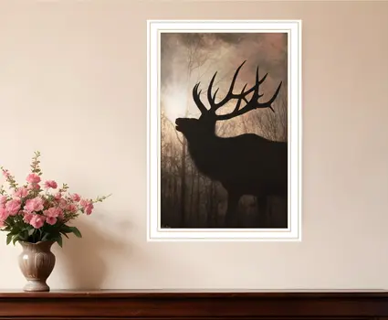 Elk Sunrise White Framed Print Wall Art