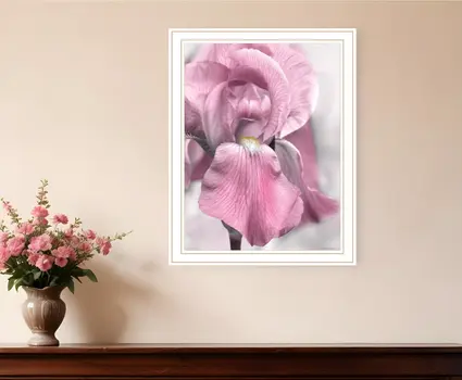 Pink Iris White Framed Print Wall Art