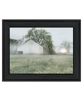 Green Country Morning Black Framed Print Wall Art