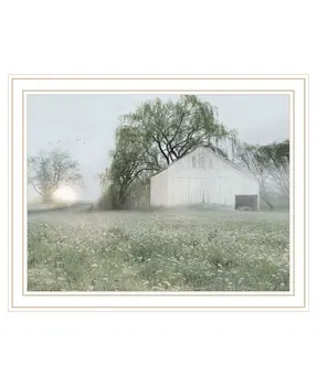 Green Country Morning White Framed Print Wall Art