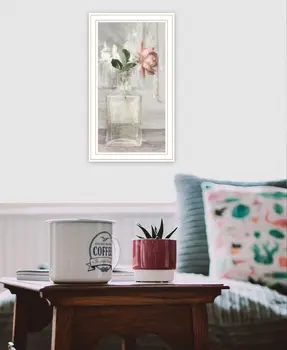 Cottage Peach Rose White Framed Print Wall Art
