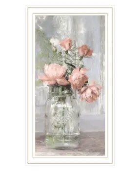 Cottage Peach Roses White Framed Print Wall Art