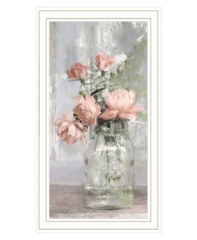 Cottage Peach Roses White Framed Print Wall Art